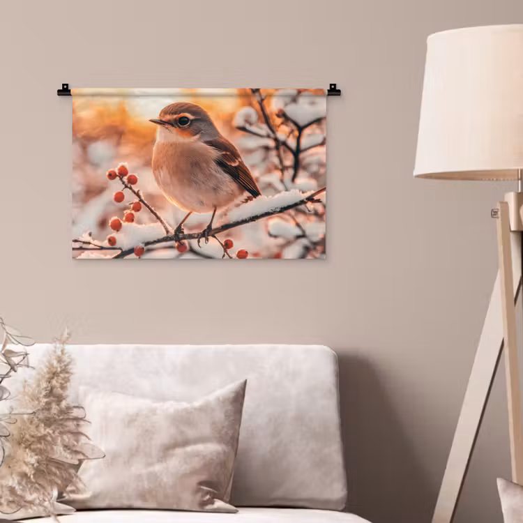 Wandteppich - Vogel - Zweig - Winter - Tiere - Schnee — 2