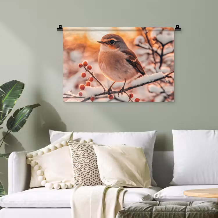 Wandteppich - Vogel - Zweig - Winter - Tiere - Schnee — 4