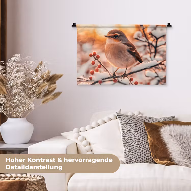 Wandteppich - Vogel - Zweig - Winter - Tiere - Schnee — 6