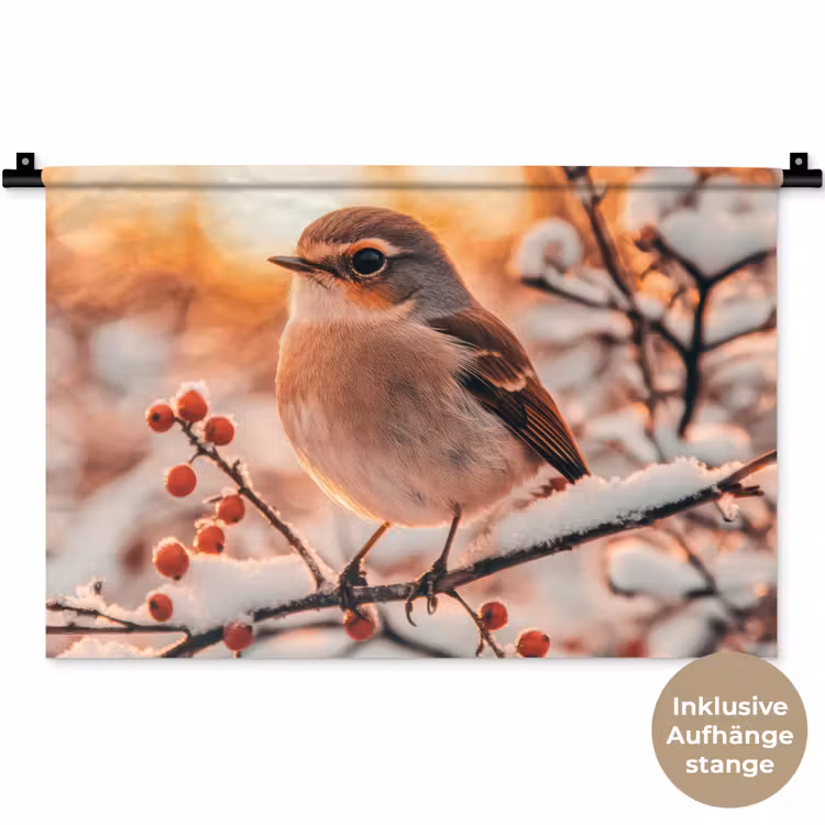 Wandteppich - Vogel - Zweig - Winter - Tiere - Schnee — 9
