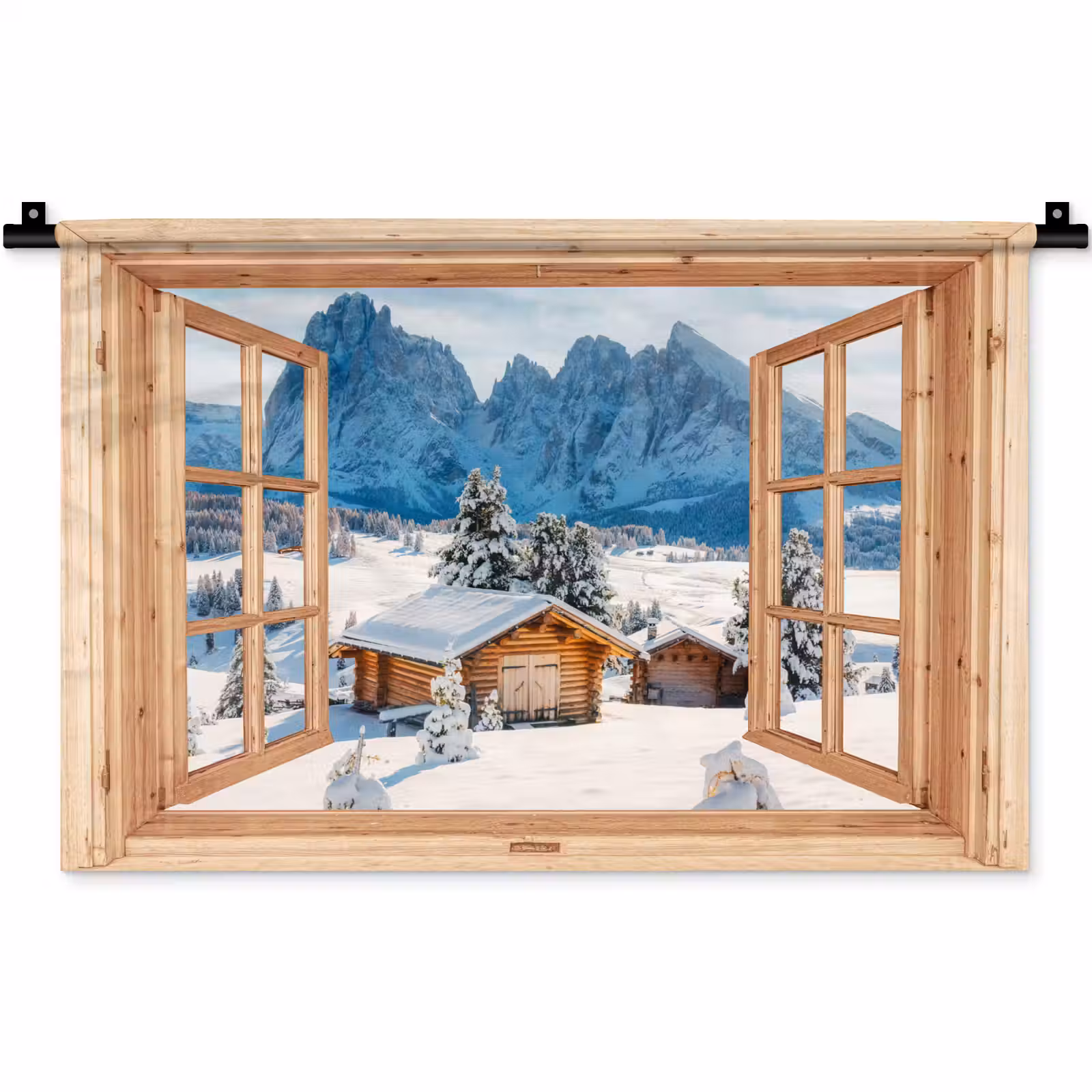 Wandteppich - Durchblick - Winterlandschaft - Hütte - Berge - Aussicht — 1
