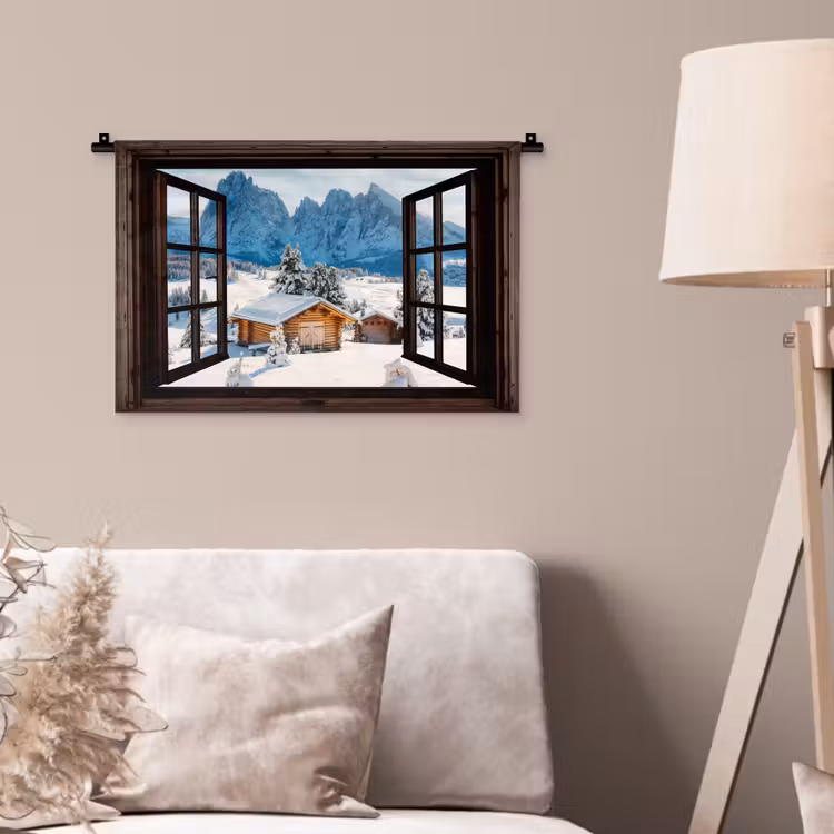 Wandteppich - Aussicht - Winter - Landschaft - Hütte - Berge — 2