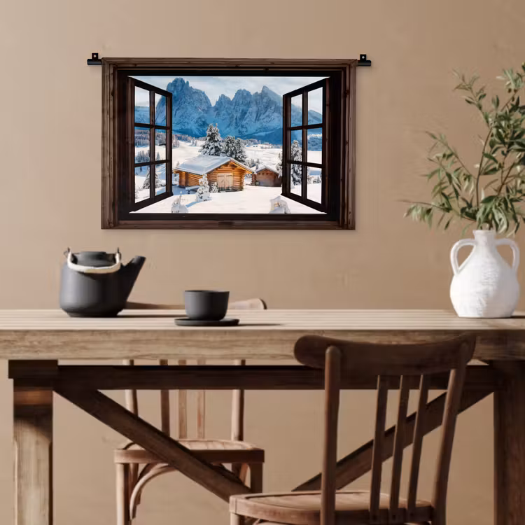 Wandteppich - Aussicht - Winter - Landschaft - Hütte - Berge — 3