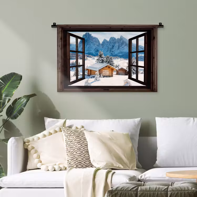 Wandteppich - Aussicht - Winter - Landschaft - Hütte - Berge — 4