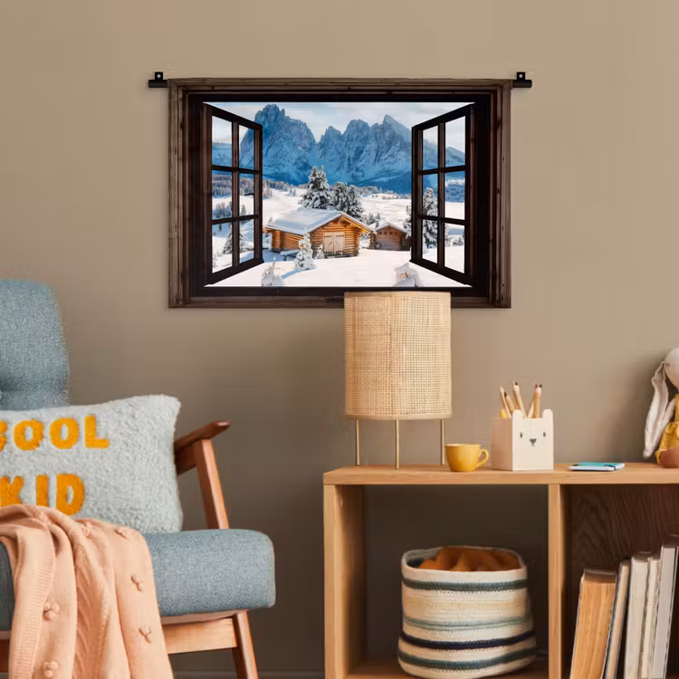Wandteppich - Aussicht - Winter - Landschaft - Hütte - Berge — 5