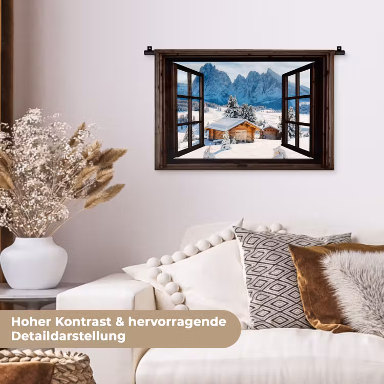 Wandteppich - Aussicht - Winter - Landschaft - Hütte - Berge — 6