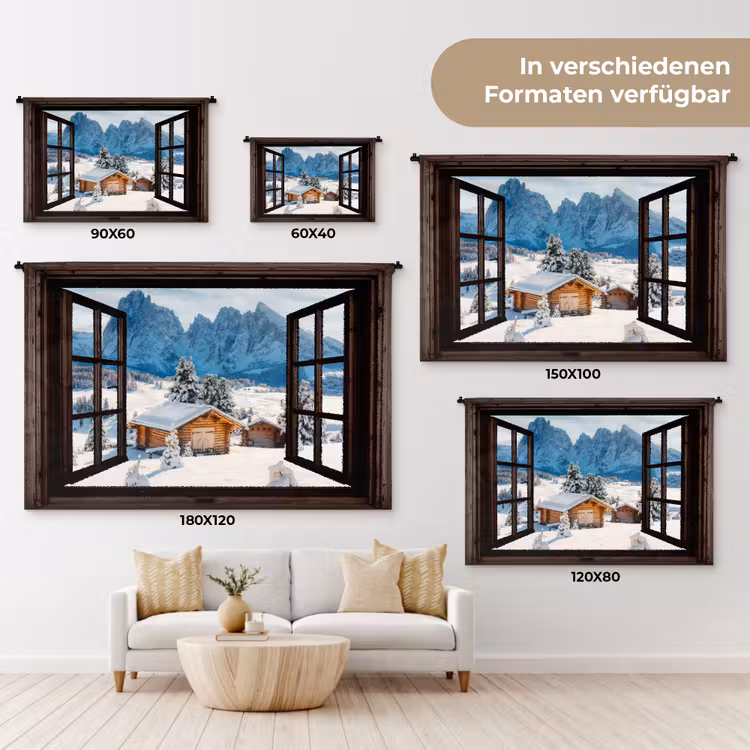 Wandteppich - Aussicht - Winter - Landschaft - Hütte - Berge — 8