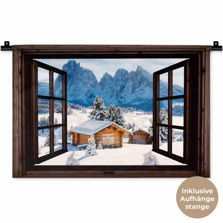Wandteppich - Aussicht - Winter - Landschaft - Hütte - Berge — 9