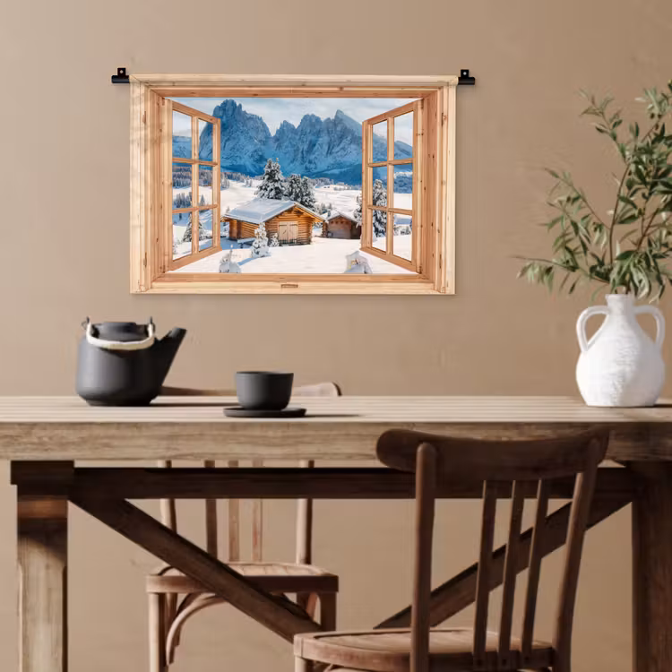 Wandteppich - Durchblick - Winterlandschaft - Hütte - Berge - Aussicht — 3