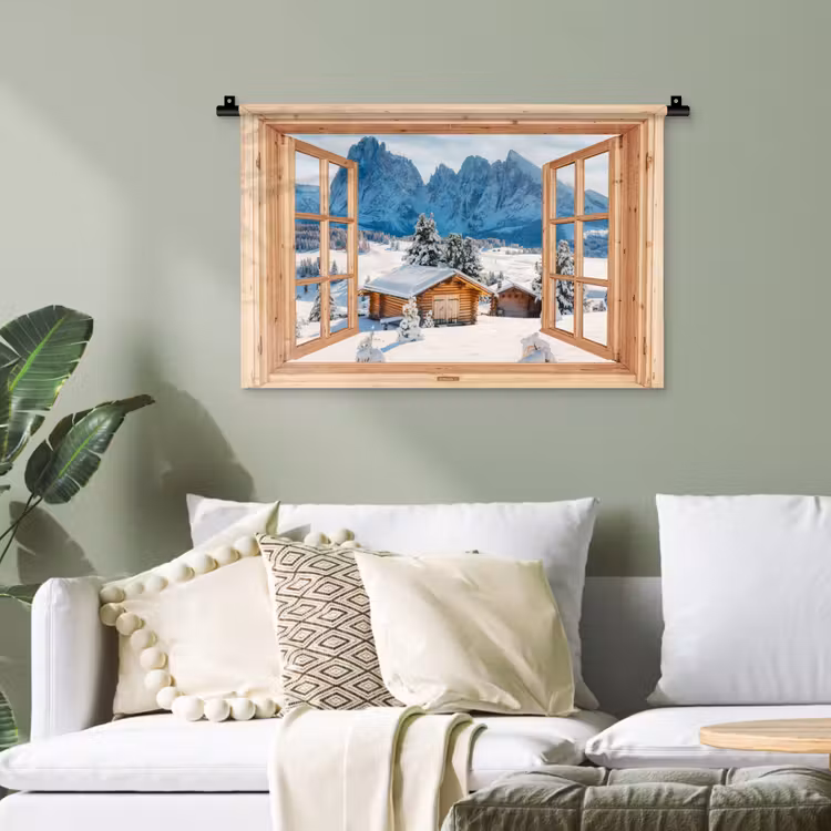 Wandteppich - Durchblick - Winterlandschaft - Hütte - Berge - Aussicht — 4