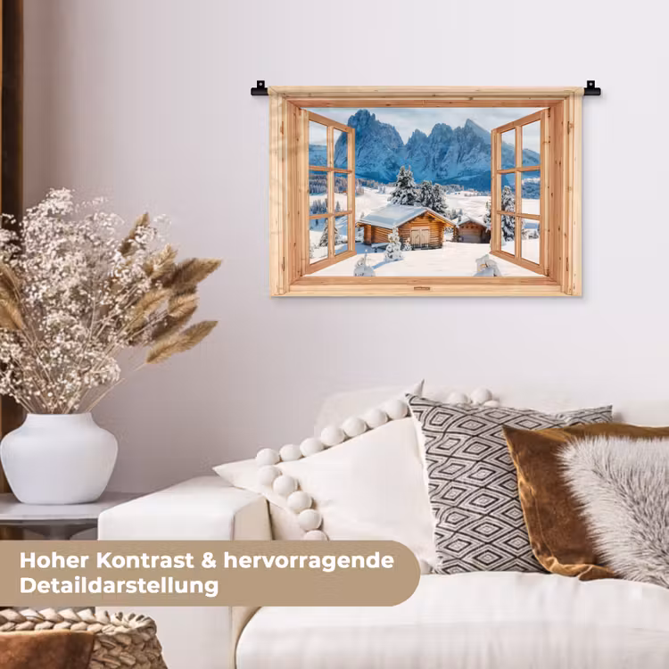 Wandteppich - Durchblick - Winterlandschaft - Hütte - Berge - Aussicht — 6