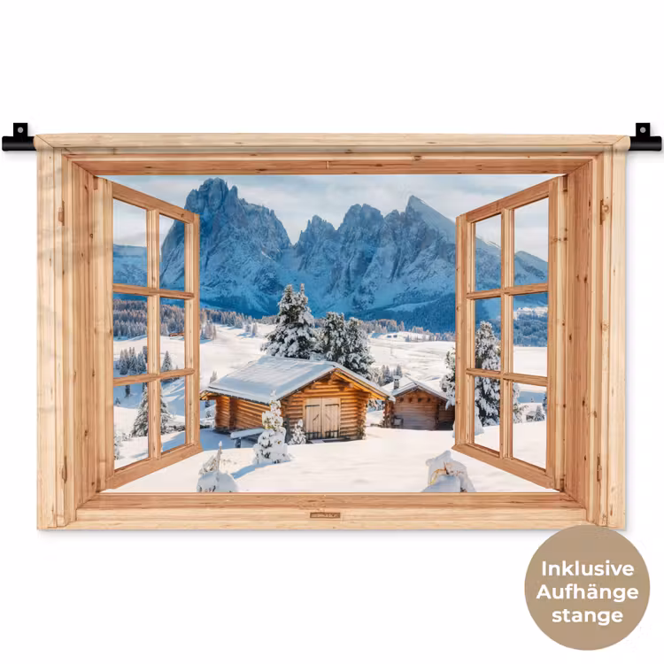 Wandteppich - Durchblick - Winterlandschaft - Hütte - Berge - Aussicht — 9