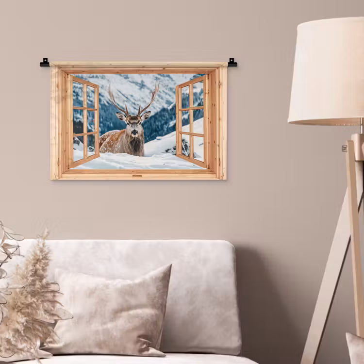Wandteppich - Durchblick - Hirsche - Landschaft - Winter - Natur - Tiere - Berge — 2
