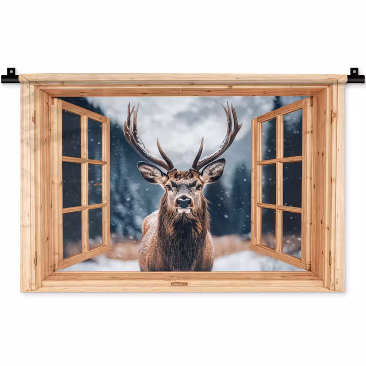 Wandteppich - Durchblick - Hirsche - Tiere - Winterlandschaft - Schnee — 1
