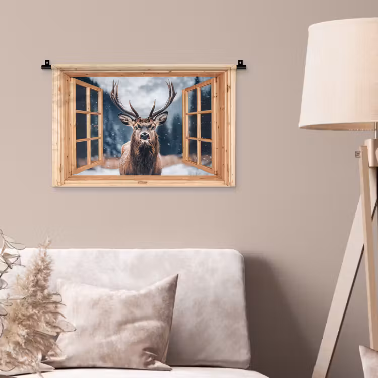 Wandteppich - Durchblick - Hirsche - Tiere - Winterlandschaft - Schnee — 2