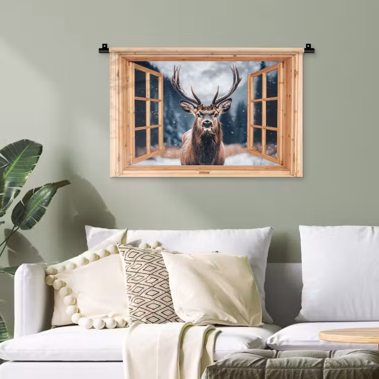 Wandteppich - Durchblick - Hirsche - Tiere - Winterlandschaft - Schnee — 4