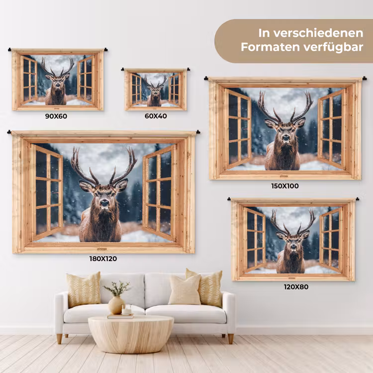 Wandteppich - Durchblick - Hirsche - Tiere - Winterlandschaft - Schnee — 8