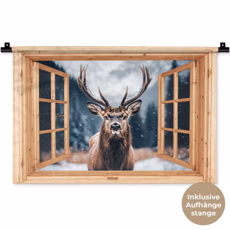 Wandteppich - Durchblick - Hirsche - Tiere - Winterlandschaft - Schnee — 9
