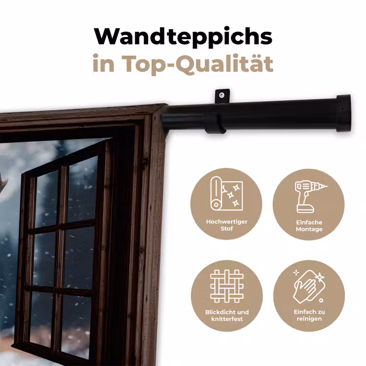 Wandteppich - Durchsichtig - Hirsche - Tiere - Landschaft - Winter - Schnee - Ländlich — 7