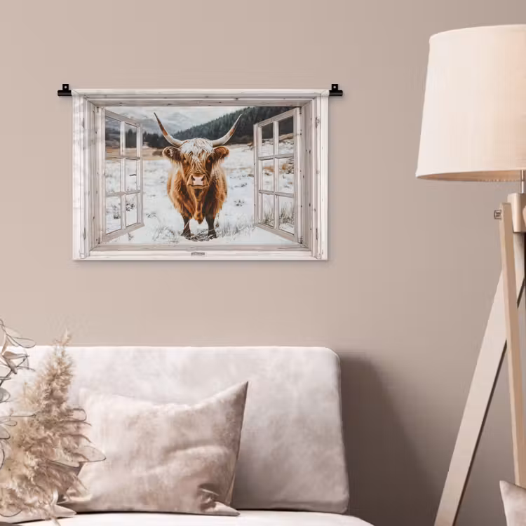 Wandteppich - Schottische Highlander - Winterlandschaft - Ländlich - Berge - Ausblick — 2