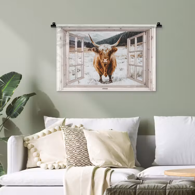Wandteppich - Schottische Highlander - Winterlandschaft - Ländlich - Berge - Ausblick — 4
