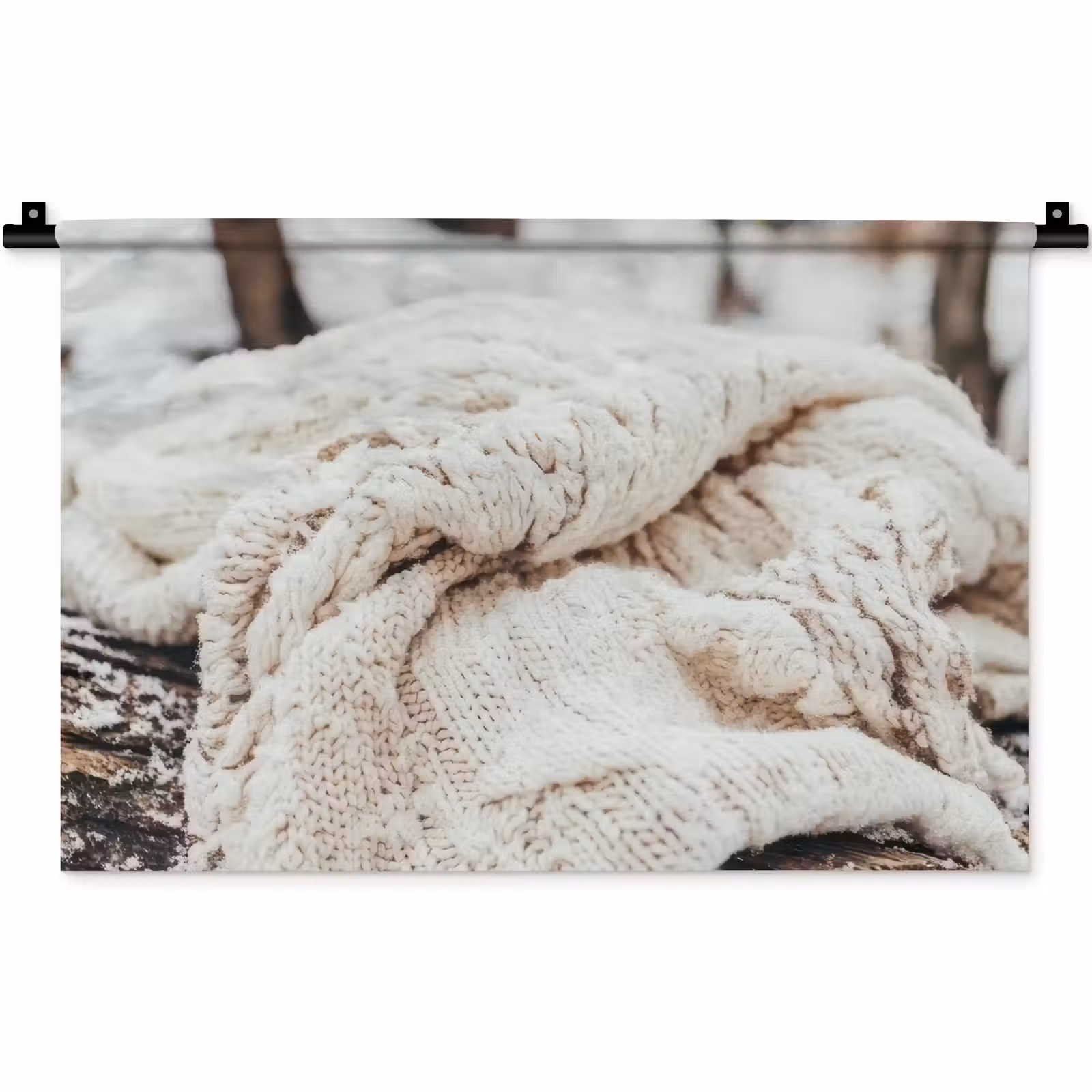 Wandteppich - Decke - Weiß - Baumstumpf - Winter - Schnee — 1