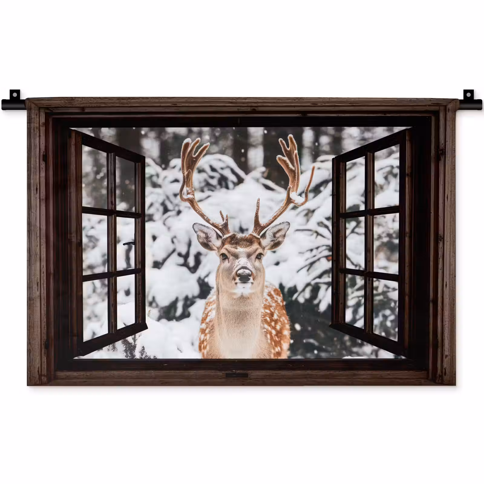 Wandteppich - Hirsche - Schnee - Winter - Wald - Tiere - Durchblicken — 1