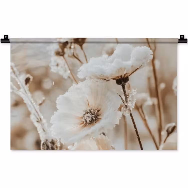 Wandteppich - Blumen - Winter - Weiß - Schnee - Beige — 1
