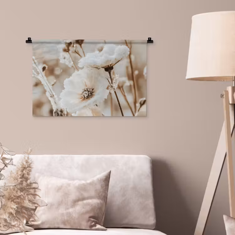 Wandteppich - Blumen - Winter - Weiß - Schnee - Beige — 2