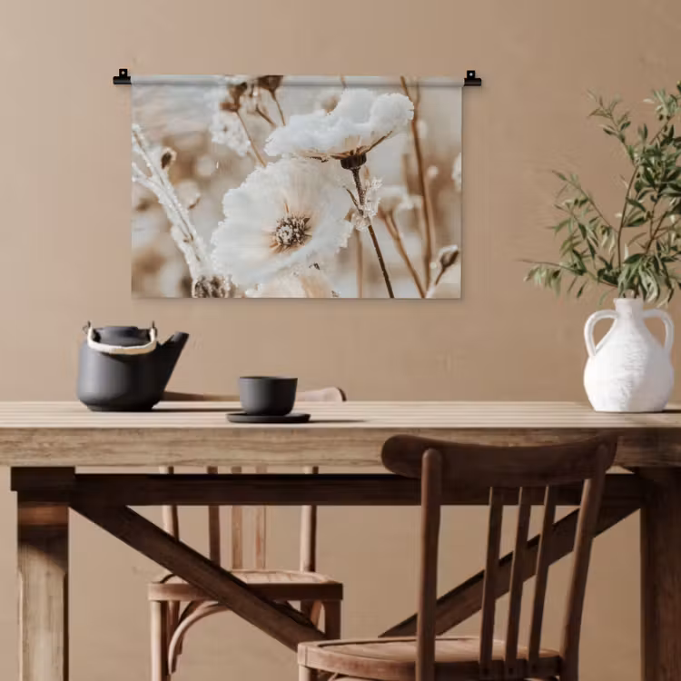 Wandteppich - Blumen - Winter - Weiß - Schnee - Beige — 3