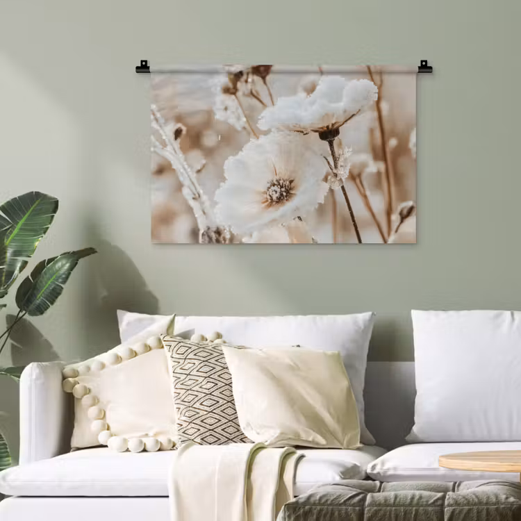 Wandteppich - Blumen - Winter - Weiß - Schnee - Beige — 4