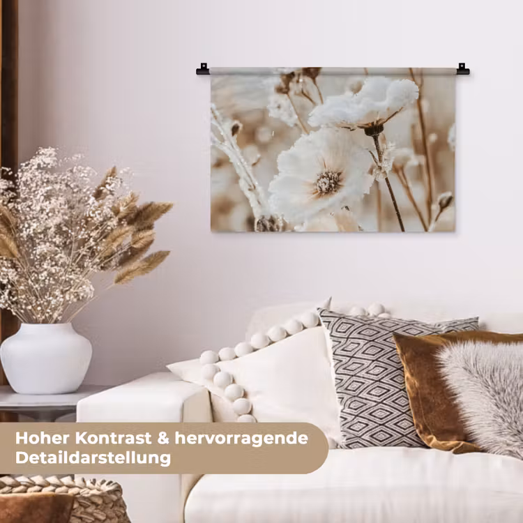 Wandteppich - Blumen - Winter - Weiß - Schnee - Beige — 6