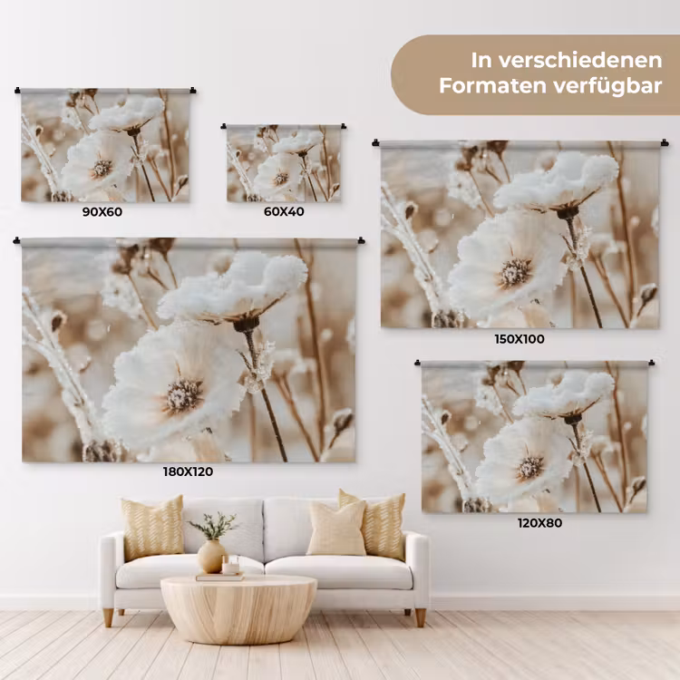 Wandteppich - Blumen - Winter - Weiß - Schnee - Beige — 8