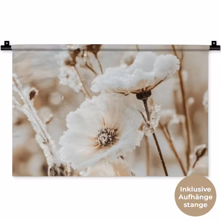 Wandteppich - Blumen - Winter - Weiß - Schnee - Beige — 9
