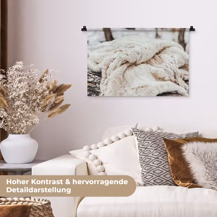 Wandteppich - Decke - Weiß - Baumstumpf - Winter - Schnee — 6