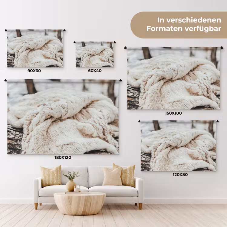 Wandteppich - Decke - Weiß - Baumstumpf - Winter - Schnee — 8