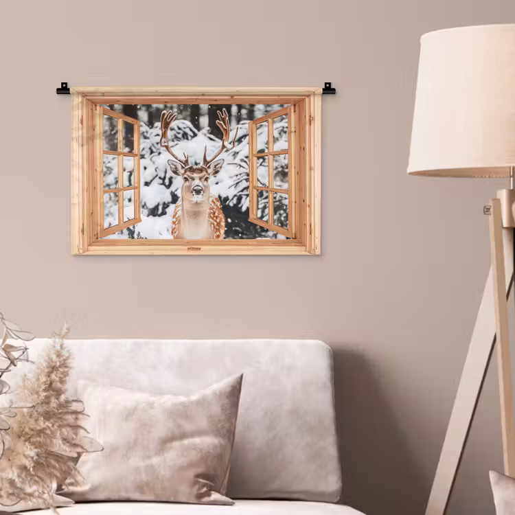 Wandteppich - Durchsichtig - Hirsche - Schnee - Winter - Wald - Tiere — 2