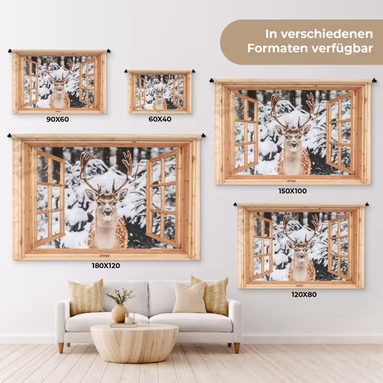 Wandteppich - Durchsichtig - Hirsche - Schnee - Winter - Wald - Tiere — 8