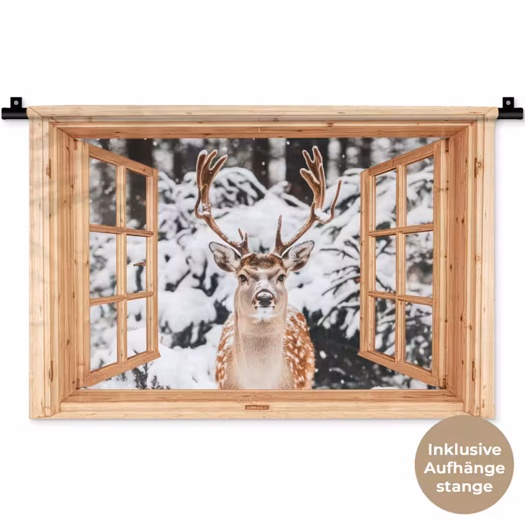 Wandteppich - Durchsichtig - Hirsche - Schnee - Winter - Wald - Tiere — 9