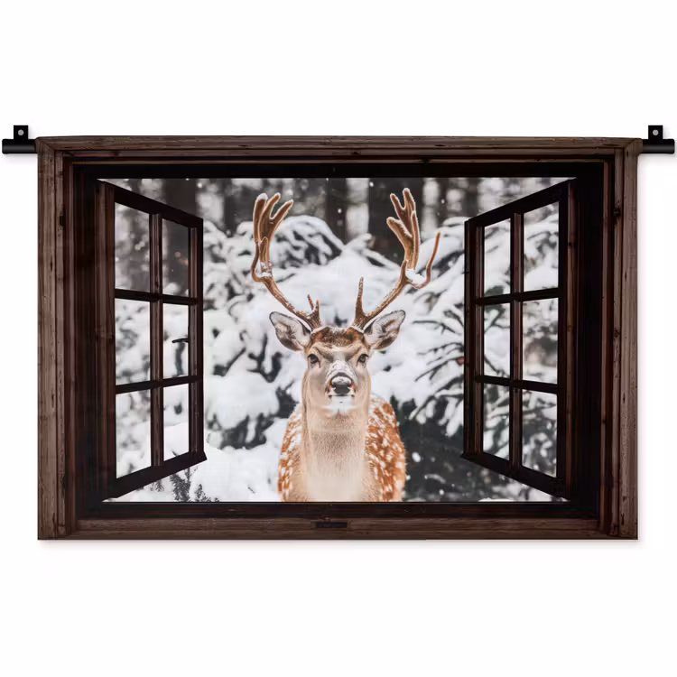 Wandteppich - Hirsche - Schnee - Winter - Wald - Tiere - Durchblicken — 1
