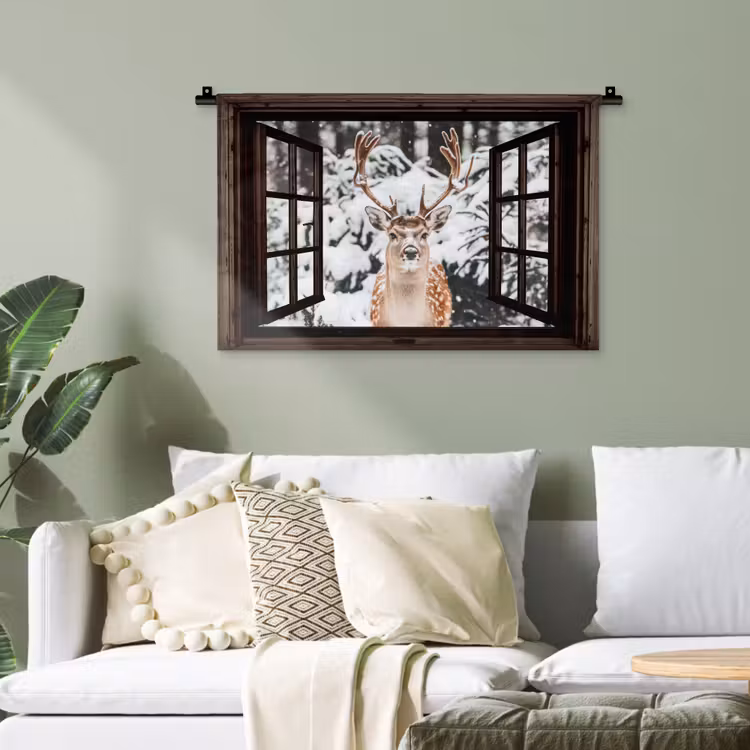 Wandteppich - Hirsche - Schnee - Winter - Wald - Tiere - Durchblicken — 4