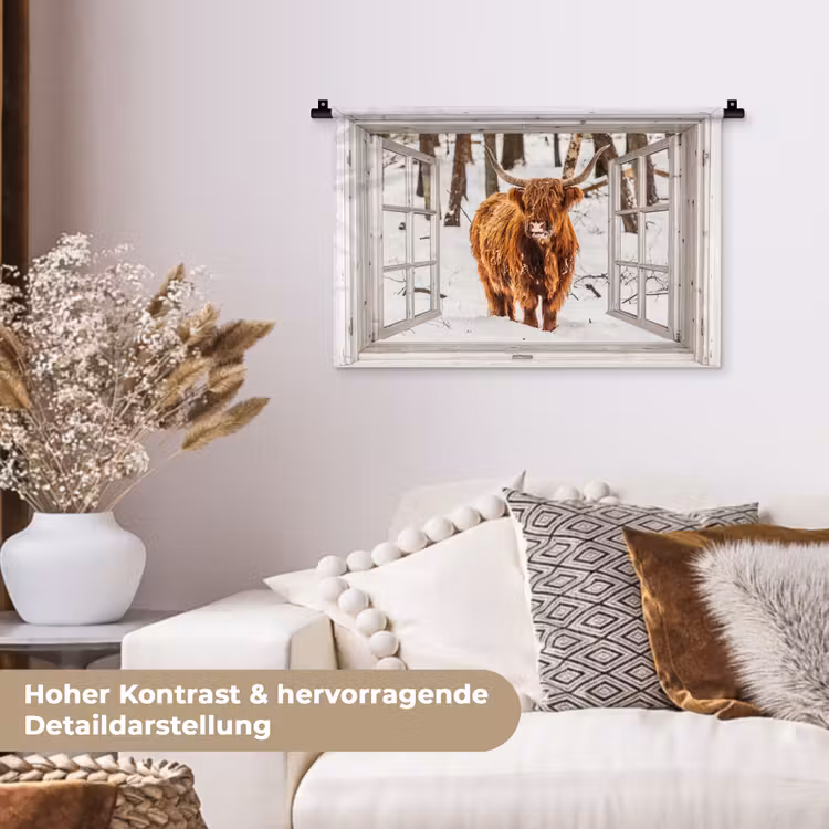 Wandteppich - Schottische Highlander - Schnee - Winter - Natur - Tier - Aussicht - Ländlich — 6