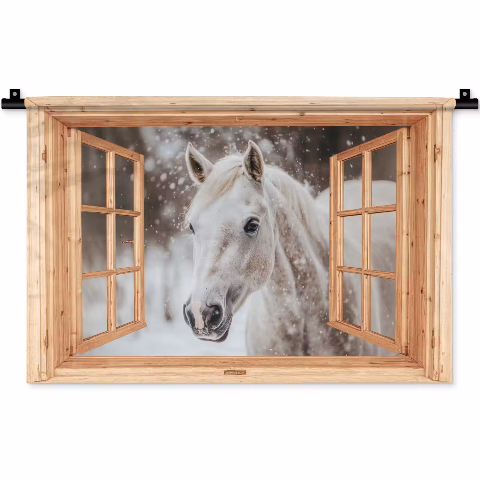 Wandteppich - Durchsichtig - Pferd - Weiß - Winter - Tiere — 1