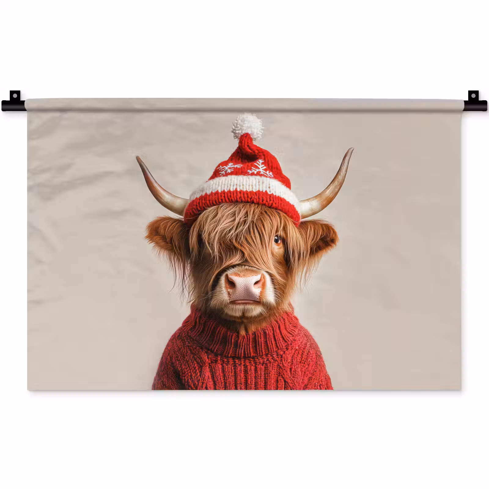Wandteppich - Schottischer Highlander - Weihnachten - Mütze - Pullover - Winter — 1