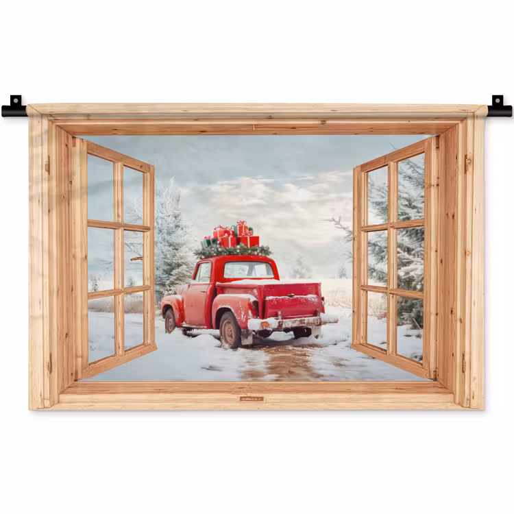 Wandteppich - Durchsichtig - Auto - Weihnachten - Geschenke - Winter - Landschaft — 1