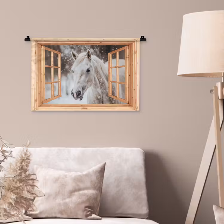 Wandteppich - Durchsichtig - Pferd - Weiß - Winter - Tiere — 2