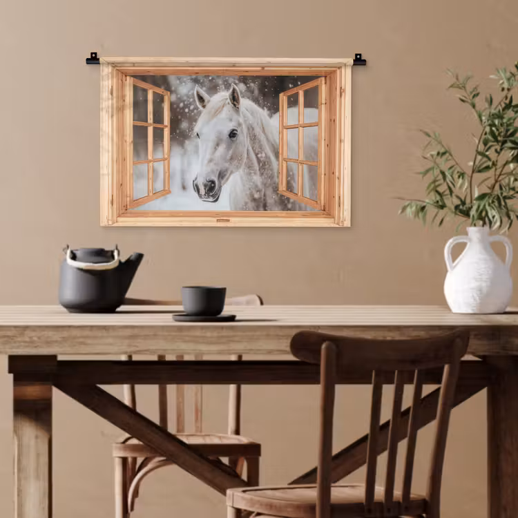 Wandteppich - Durchsichtig - Pferd - Weiß - Winter - Tiere — 3