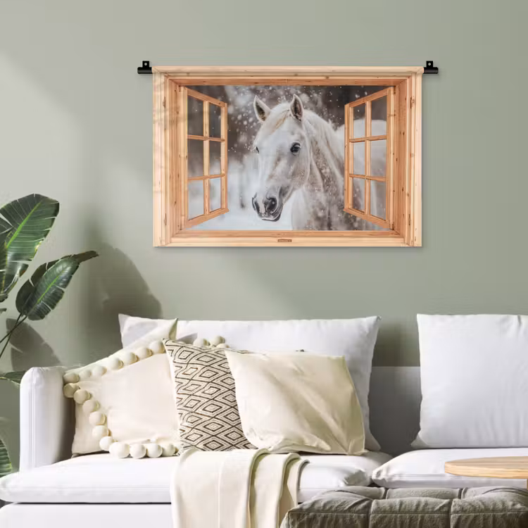 Wandteppich - Durchsichtig - Pferd - Weiß - Winter - Tiere — 4