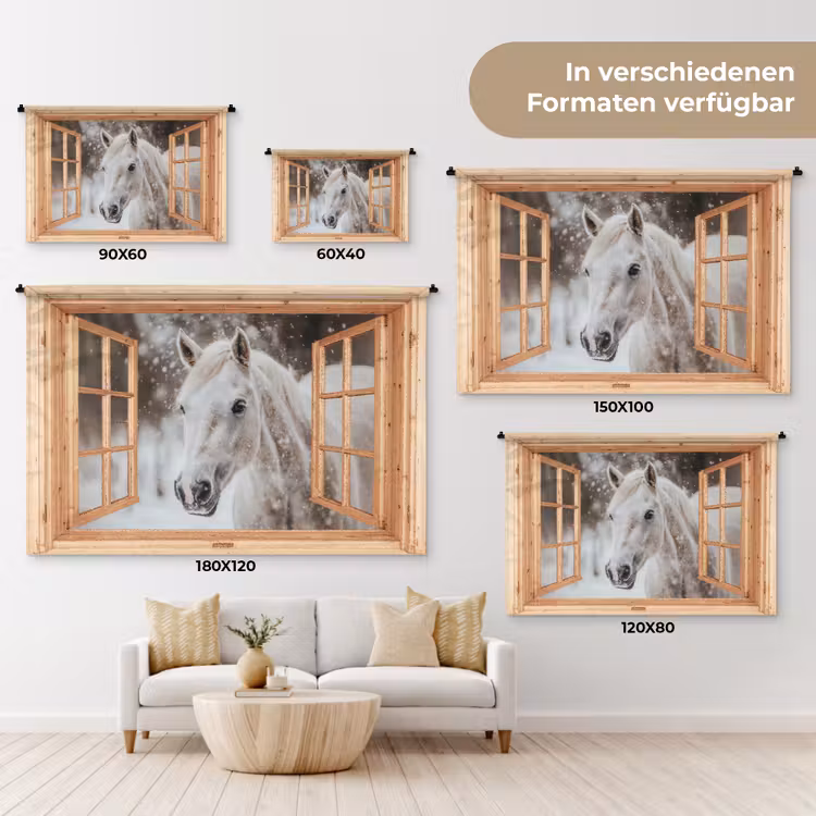 Wandteppich - Durchsichtig - Pferd - Weiß - Winter - Tiere — 8