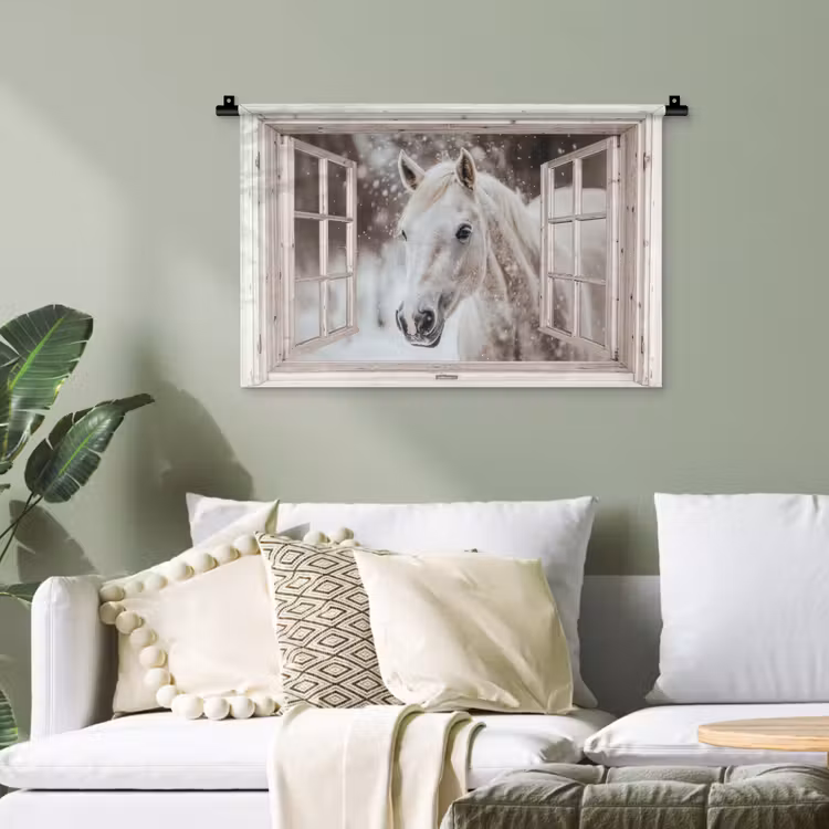Wandteppich - Pferd - Weiß - Winter - Schnee - Durchsichtig - Tiere — 4